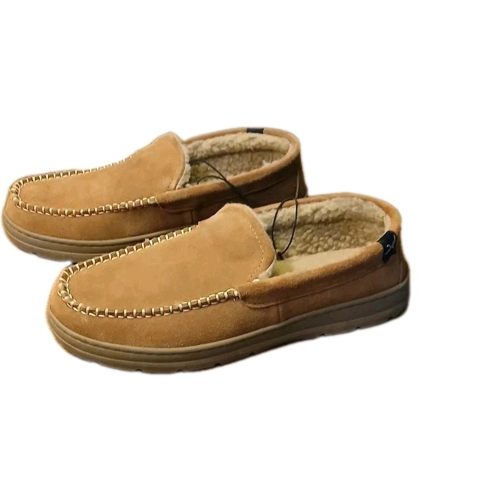 Eddie Bauer Suede Memory Foam Slippers Mens Size S/M Tan House Shoes - Picture 3 of 9